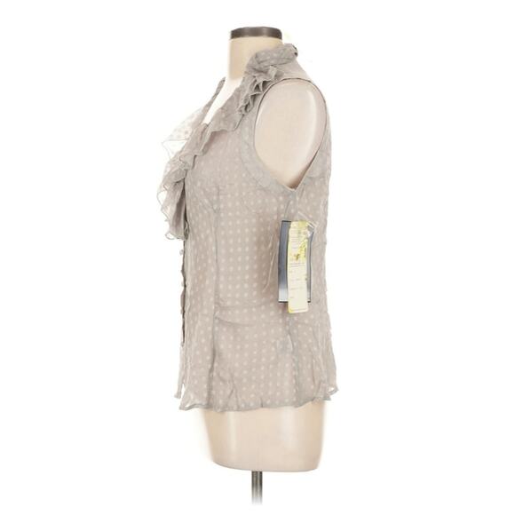 Lapis Sleeveless Ruffle Front Top Large Grey Swiss Dot Chiffon Blouse NWT - Picture 4 of 7